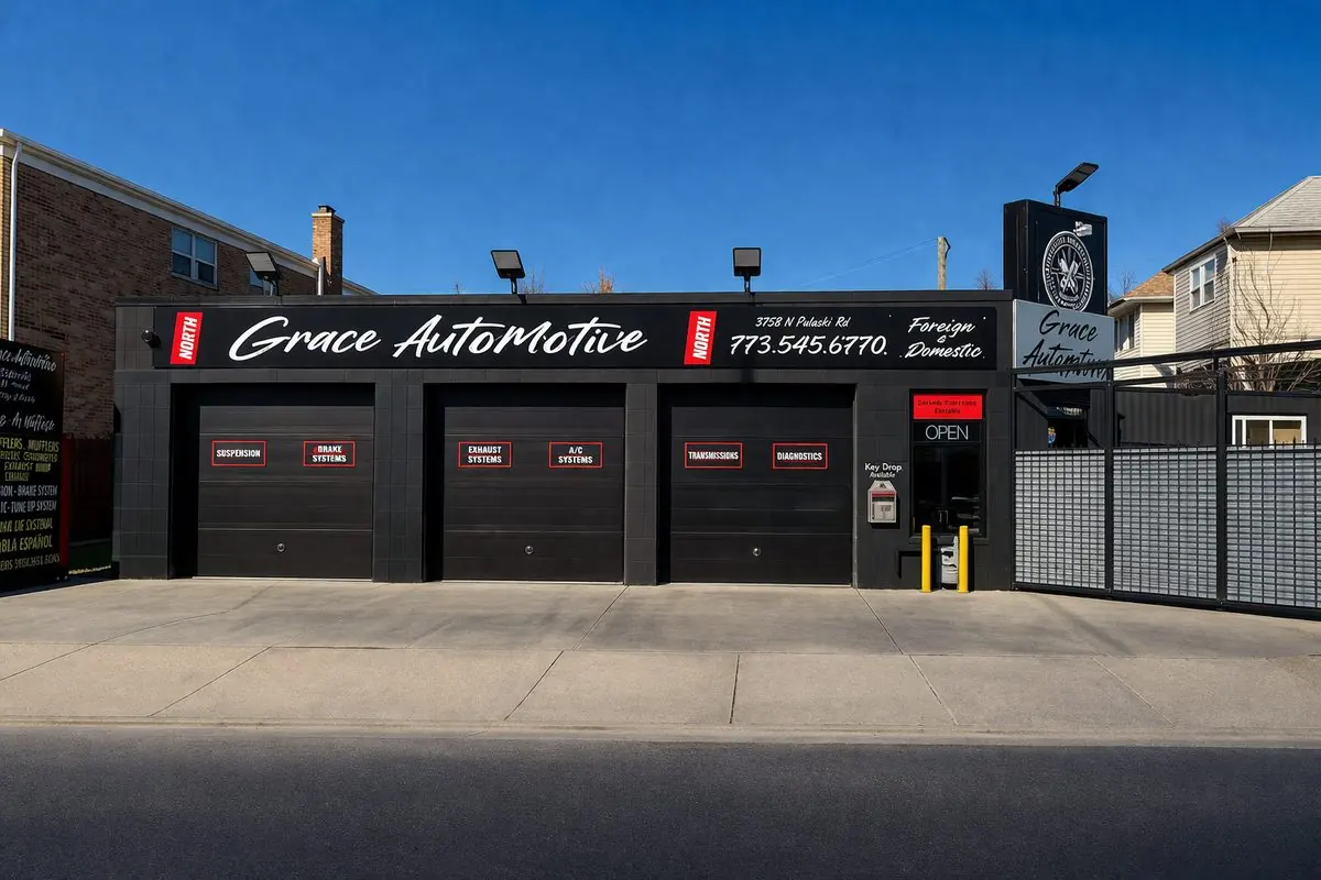 Mechanic working at Grace Automotive in Irving Park, Chicago