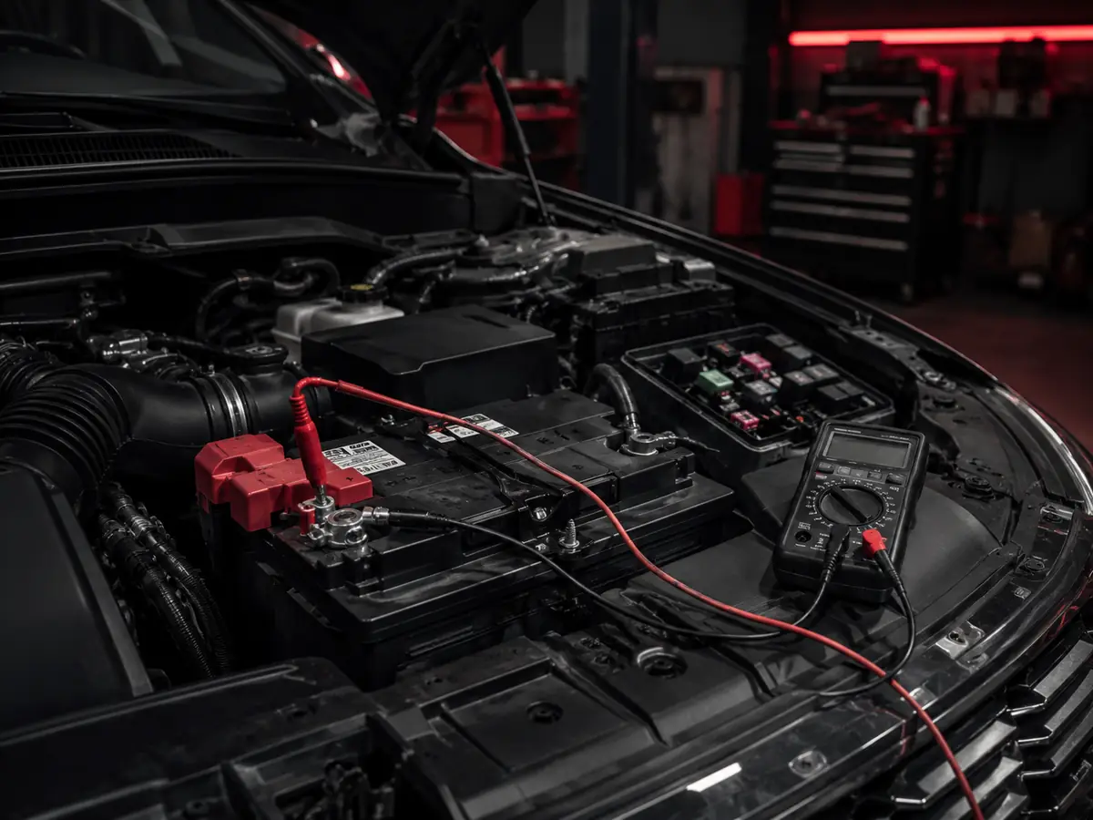 Car battery and electrical system testing with a multimeter at Grace Automotive